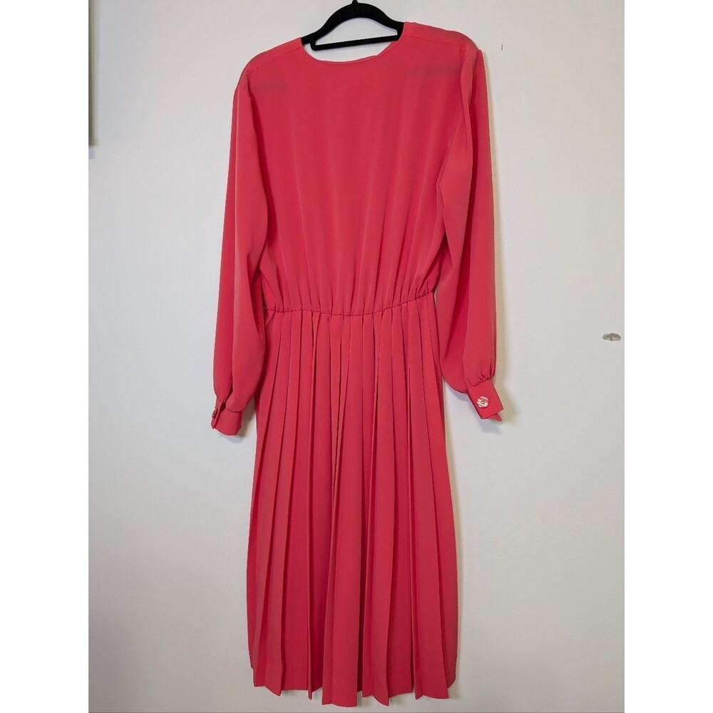 Vintage 90s Henry Lee Coral Pleated Dress Petite 8P Classic Elegant Romantic Aca - Picture 5 of 8